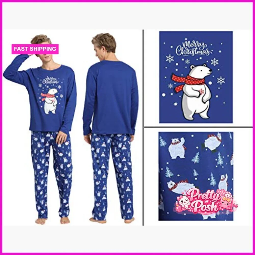 Cotton Blend Matching Pajama Set Holiday Sleepwear